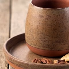 Anatolian Seramik Tabaklı Kulpsuz Fincan/Toprak Kahve