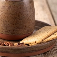 Anatolian Seramik Tabaklı Kulpsuz Fincan/Toprak Kahve