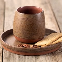 Anatolian Seramik Tabaklı Kulpsuz Fincan/Toprak Kahve