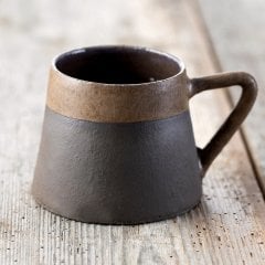 Anatolian Stone Seramik Mug Fincan/Antrasit Zemin+Naturel Bej Şerit