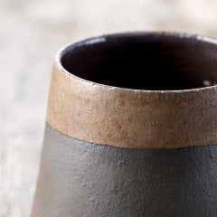 Anatolian Stone Seramik Mug Fincan/Antrasit Zemin+Naturel Bej Şerit