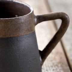 Anatolian Stone Seramik Mug Fincan/Antrasit Zemin+Naturel Bej Şerit