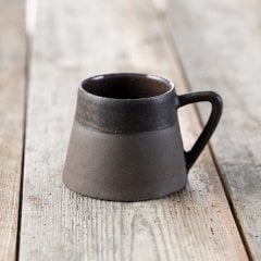 Anatolian Stone Seramik Mug Fincan/Antrasit Zemin+Koyu Kahve Şerit