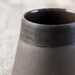 Anatolian Stone Seramik Mug Fincan/Antrasit Zemin+Koyu Kahve Şerit