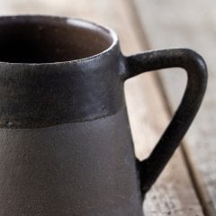 Anatolian Stone Seramik Mug Fincan/Antrasit Zemin+Koyu Kahve Şerit