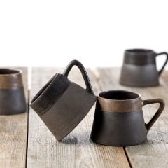 Anatolian Stone Seramik Mug Fincan/Antrasit Zemin+Koyu Kahve Şerit