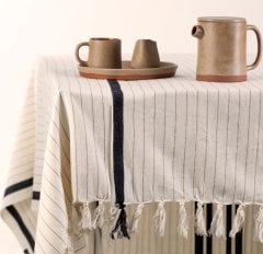 Sierra El Dokuma Masa Örtü/Siyah Çizgi/200x210cm