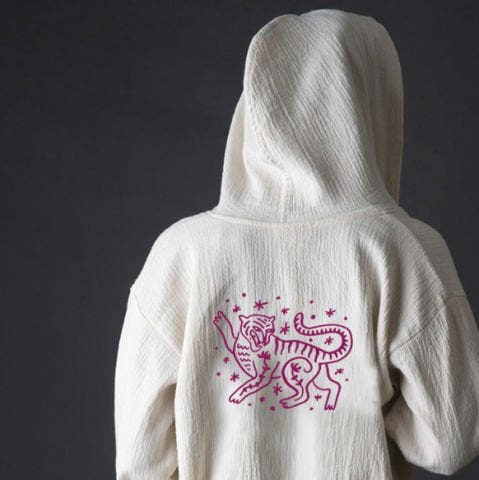 Asia Tiger Tahta Baskı Bornoz/Fuşya