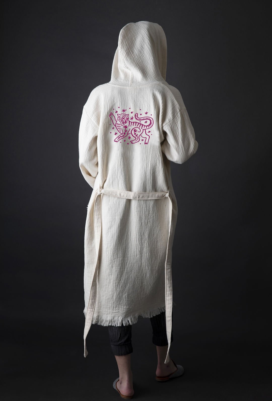 Asia Tiger Tahta Baskı Bornoz/Fuşya