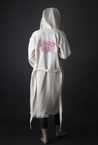 Asia Tiger Tahta Baskı Bornoz/Fuşya