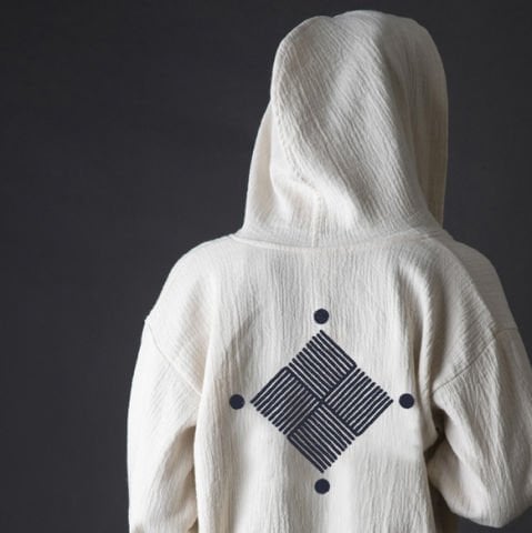 Baklava Tahta Baskı Bornoz/İndigo