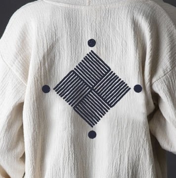 Baklava Tahta Baskı Bornoz/İndigo