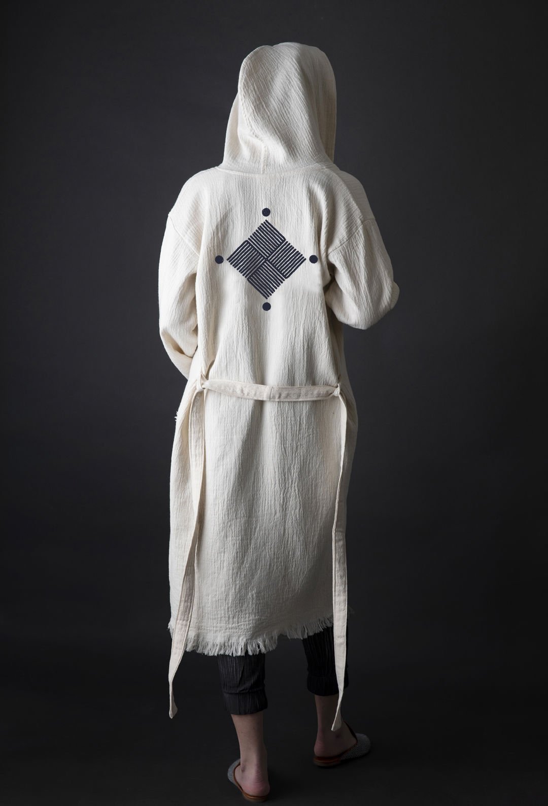 Baklava Tahta Baskı Bornoz/İndigo