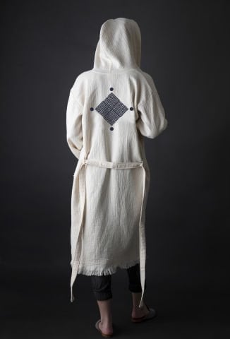 Baklava Tahta Baskı Bornoz/İndigo