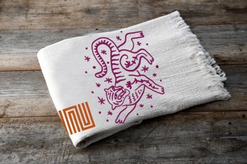 Asia Tiger Tahta Baskı Peştemal/Ekru-Fuşya