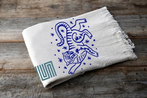 Asia Tiger Tahta Baskı Peştemal/Ekru-Parlement Mavi