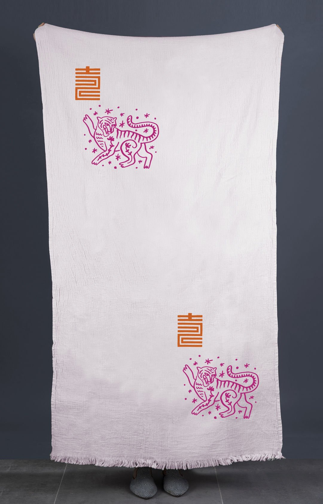 Asia Tiger Tahta Baskı Peştemal/Pembe-Fuşya