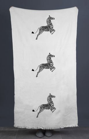 Zebra Tahta Baskı Peştemal/Ekru-Antrasit