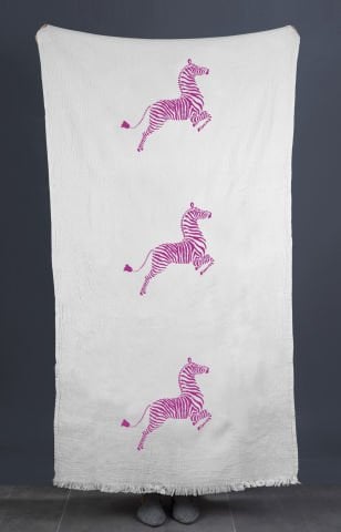 Zebra Tahta Baskı Peştemal/Ekru-Fuşya