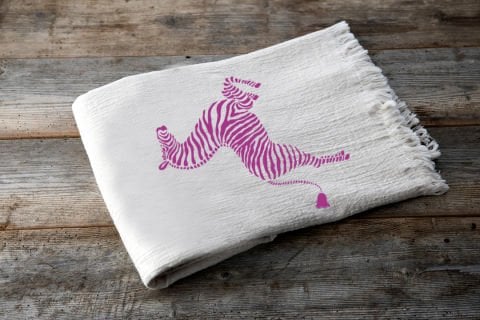 Zebra Tahta Baskı Peştemal/Ekru-Fuşya