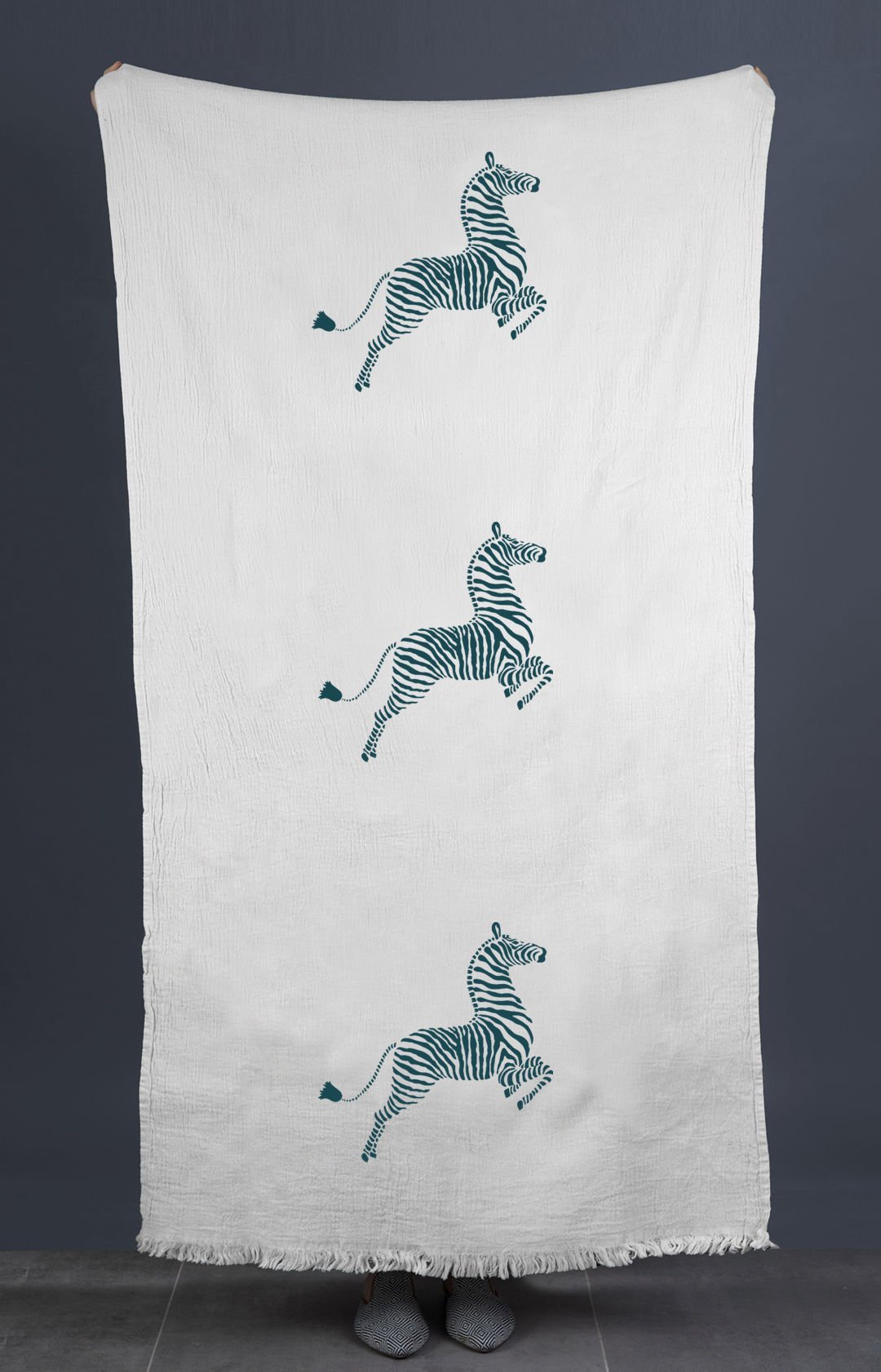 Zebra Tahta Baskı Peştemal/Ekru-Turkuaz