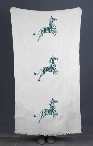 Zebra Tahta Baskı Peştemal/Ekru-Turkuaz