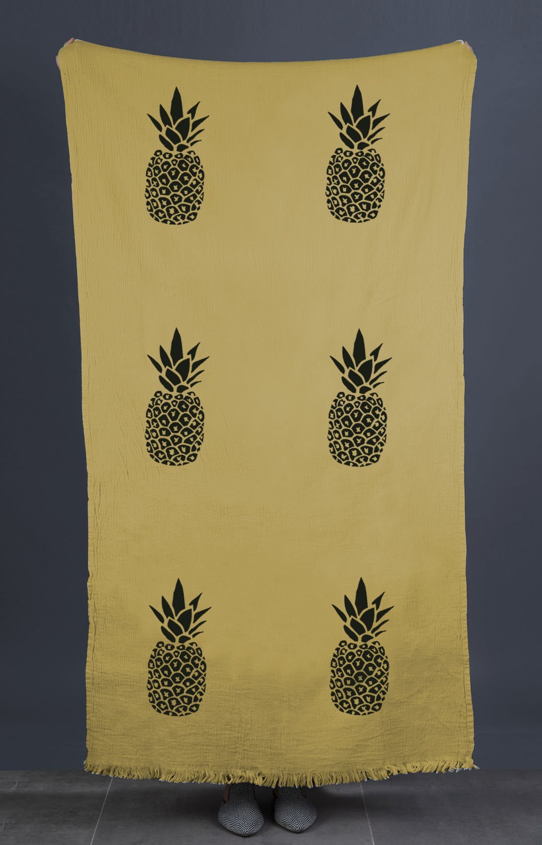 Pineapple Tahta Baskı Peştemal/Sarı-Antrasit