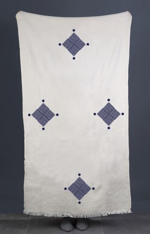 Baklava Tahta Baskı Peştemal/Ekru-İndigo