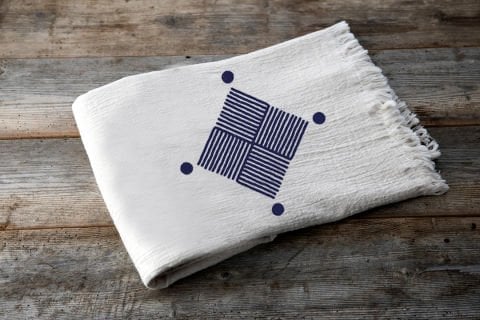 Baklava Tahta Baskı Peştemal/Ekru-İndigo