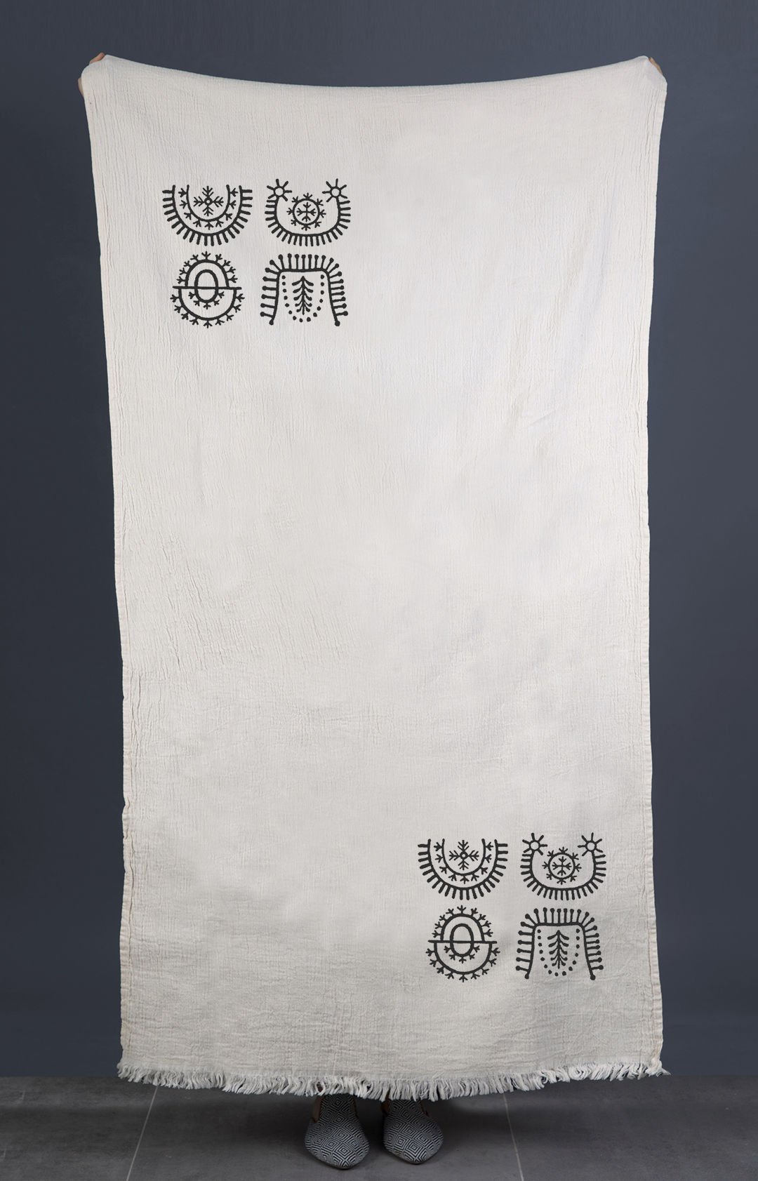 Tatoo Tahta Baskı Peştemal/Ekru-Antrasit