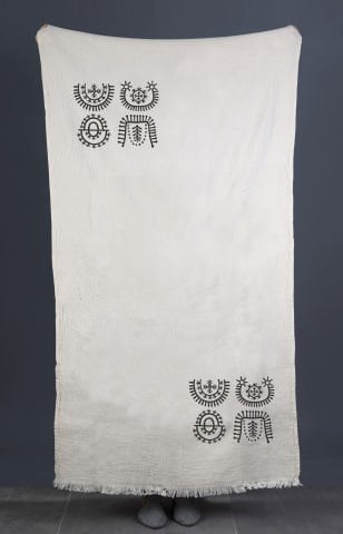 Tatoo Tahta Baskı Peştemal/Ekru-Antrasit