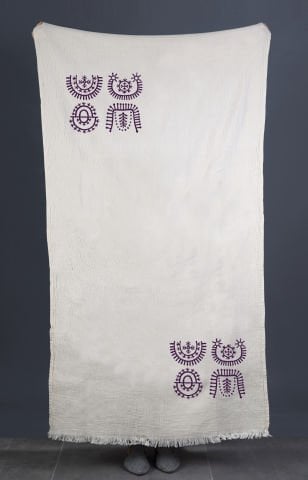 Tatoo Tahta Baskı Peştemal/Ekru-Mürdüm