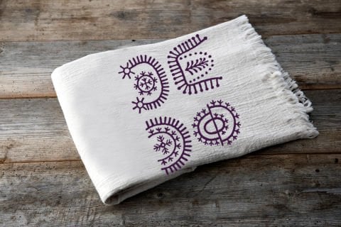 Tatoo Tahta Baskı Peştemal/Ekru-Mürdüm