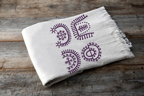Tatoo Tahta Baskı Peştemal/Ekru-Mürdüm