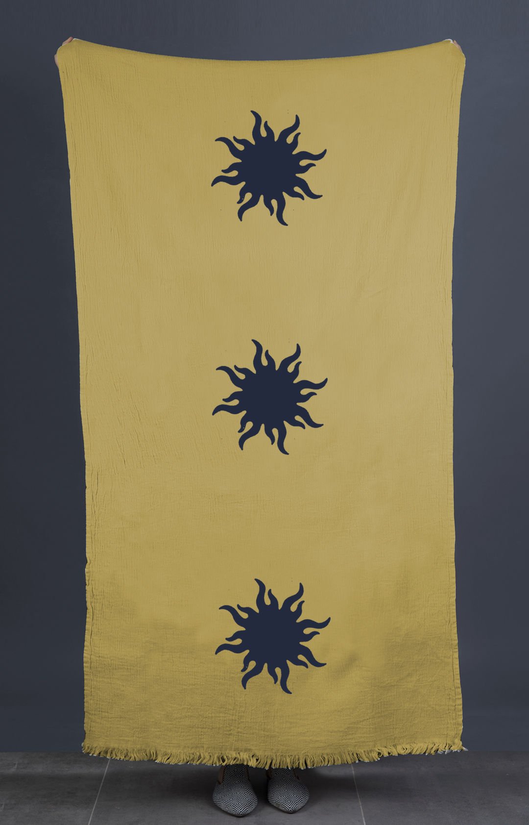 Sun Tahta Baskı Peştemal/Sarı-İndigo