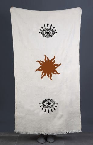 Eyes & Sun Tahta Baskı Peştemal/Siyah-Kiremit