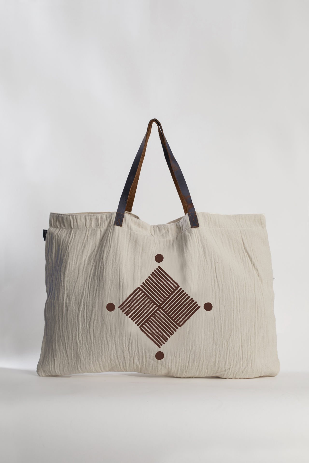 Baklava Deri Saplı Tahta Baskı Büyük Çanta /Kiremit