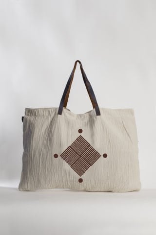 Baklava Deri Saplı Tahta Baskı Büyük Çanta /Kiremit