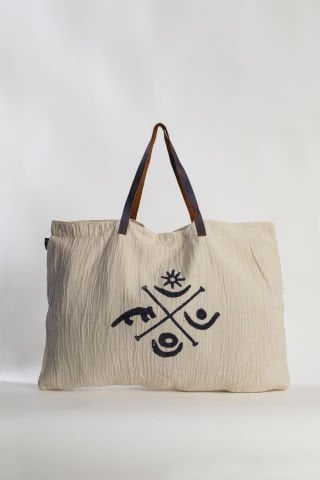 Göbeklitepe Deri Saplı Tahta Baskı Büyük Çanta /Antrasit