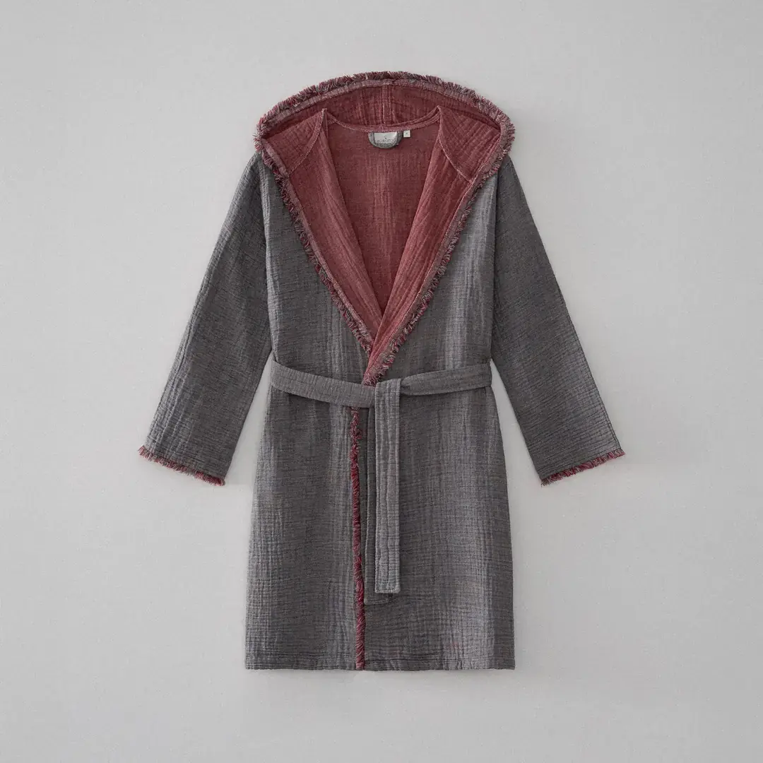 Eco Muna Organik Pamuk Bornoz/Bordo-Antrasit