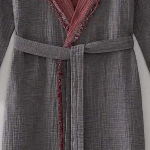 Eco Muna Organik Pamuk Bornoz/Bordo-Antrasit