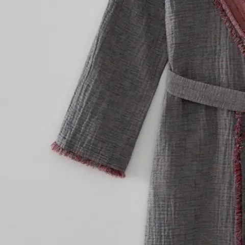 Eco Muna Organik Pamuk Bornoz/Bordo-Antrasit