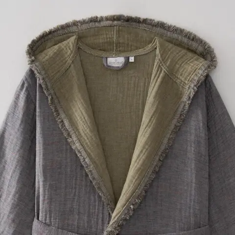 Eco Muna Organik Pamuk Bornoz/Yeşil-Antrasit