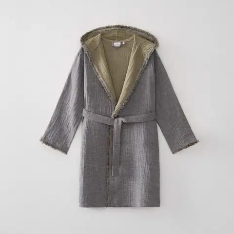 Eco Muna Organik Pamuk Bornoz/Yeşil-Antrasit