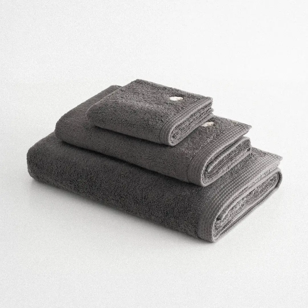 Eco-Pure Cotton 3 lü Havlu Seti Organik Pamuk Kelebek Bordürlü-Antrasit