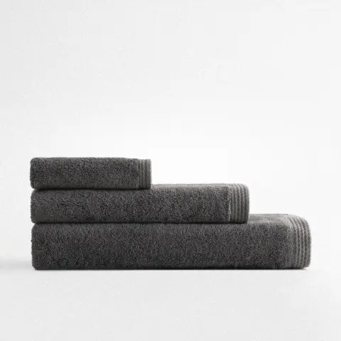 Eco-Pure Cotton 3 lü Havlu Seti Organik Pamuk Kelebek Bordürlü-Antrasit