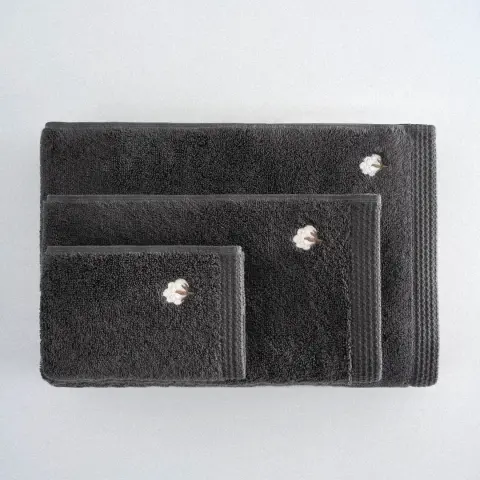 Eco-Pure Cotton 3 lü Havlu Seti Organik Pamuk Kelebek Bordürlü-Antrasit