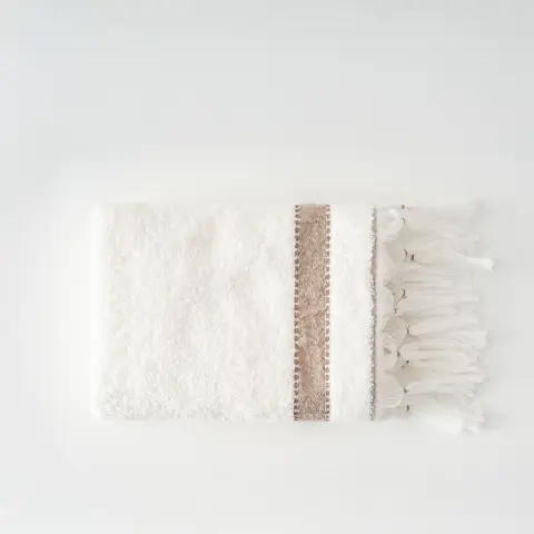 Eco-Galya Yüz Havlusu Organik Pamuk Kapok Bordürlü/Krem-Bej