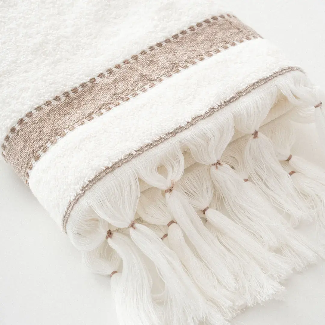 Eco-Galya Yüz Havlusu Organik Pamuk Kapok Bordürlü/Krem-Bej