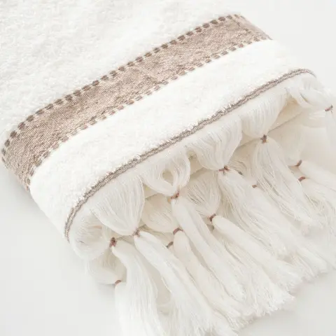 Eco-Galya Yüz Havlusu Organik Pamuk Kapok Bordürlü/Krem-Bej